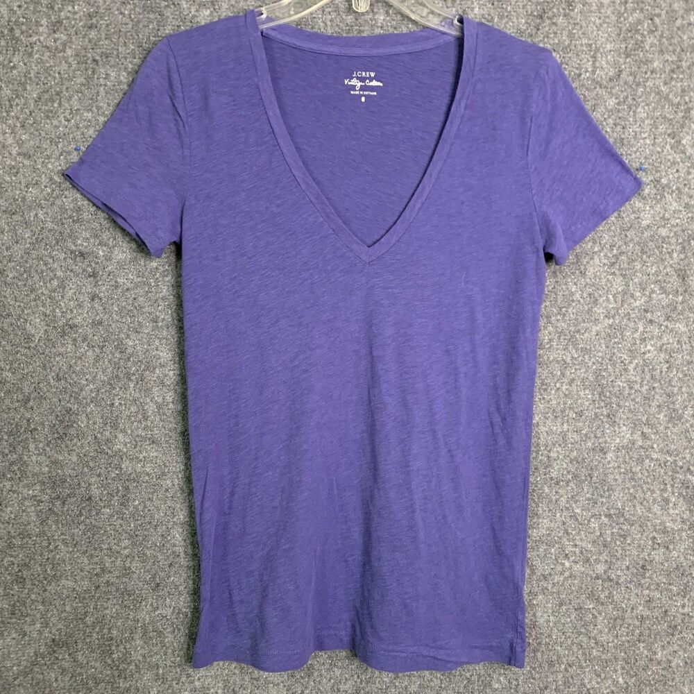 J.CREW Vintage Cotton V-neck T-shirt Blue Women Size Sm Short Sleeve 100% Cotton